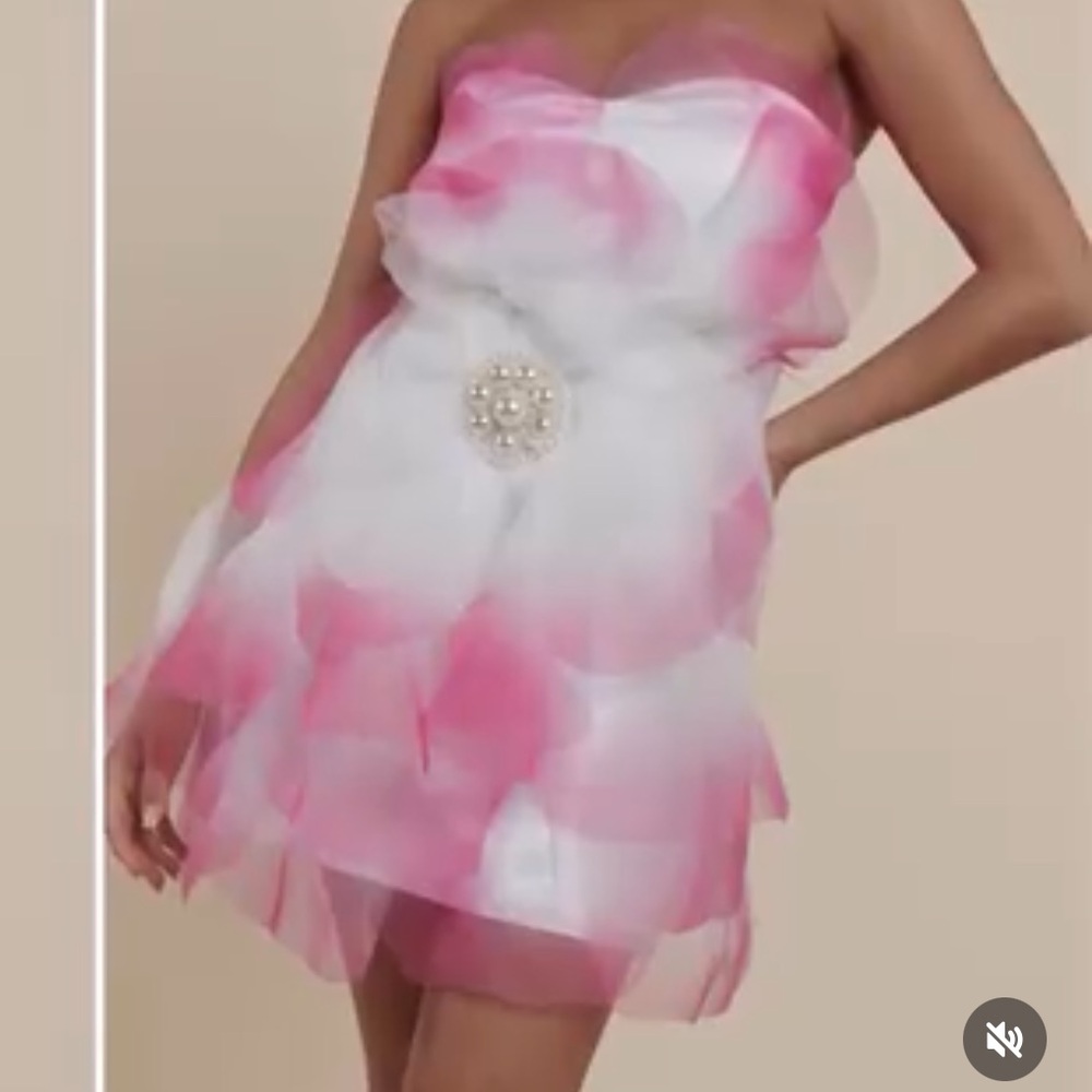 Elegant Pink and White Strapless Dress flower size small